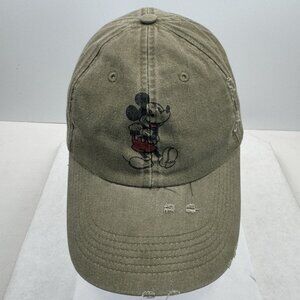 Disney Parks Mickey Mouse Hat Distressed Olive Green Baseball Cap Adjustable